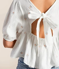 Floral Embroidered Gauze Top