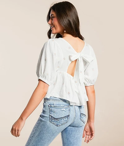 Floral Embroidered Gauze Top