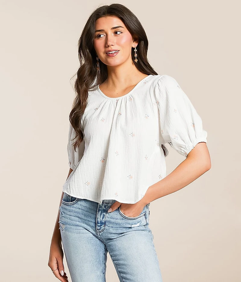 Floral Embroidered Gauze Top