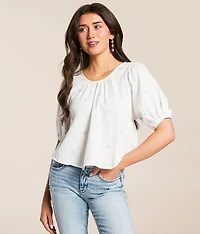 Floral Embroidered Gauze Top