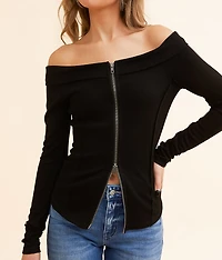Off The Shoulder Zipper Top