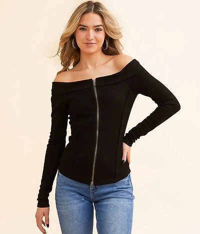 Off The Shoulder Zipper Top