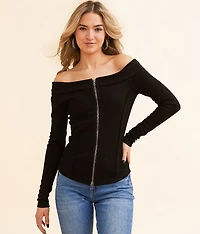 Off The Shoulder Zipper Top