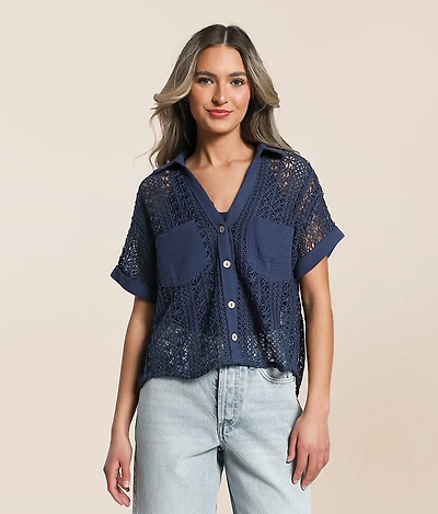 Boxy Crochet Cropped Blouse