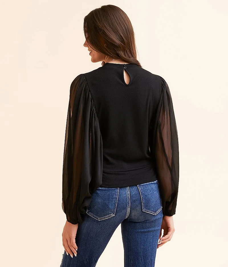 Sheer Exaggerated Bubble Sleeve Top