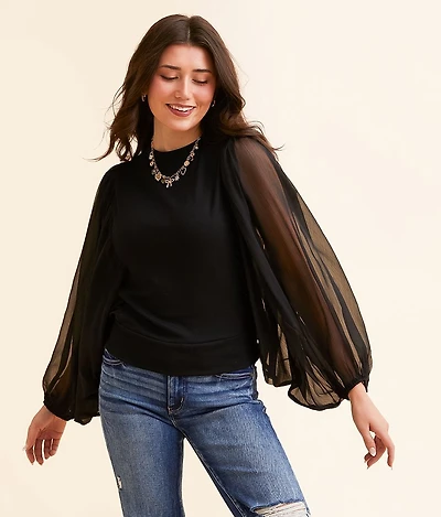 Sheer Exaggerated Bubble Sleeve Top