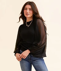 Sheer Exaggerated Bubble Sleeve Top