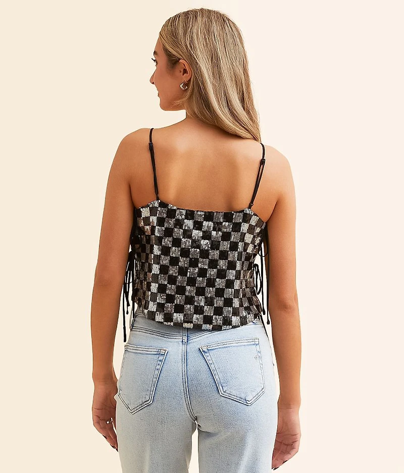 Sequin Checker Cropped Tank Top