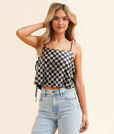Sequin Checker Cropped Tank Top