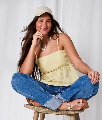 Embroidered Two-Way Peplum Tank Top