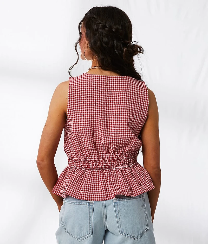 Gingham Peplum Tank Top