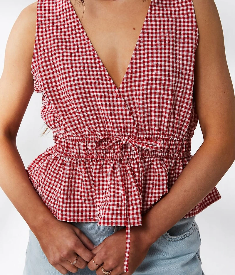 Gingham Peplum Tank Top