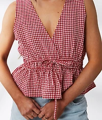 Gingham Peplum Tank Top