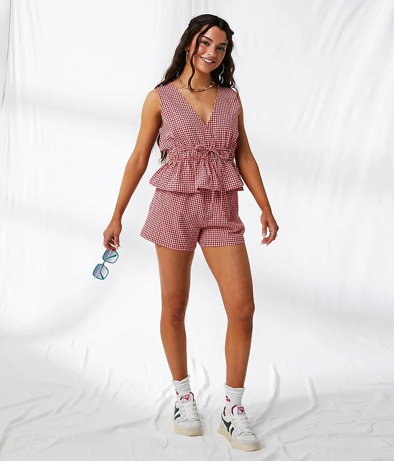 Gingham Peplum Tank Top