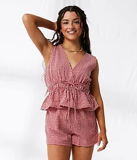 Gingham Peplum Tank Top