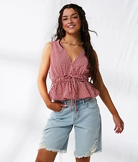 Gingham Peplum Tank Top