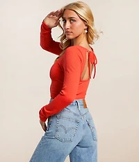Ribbed Back Tie Cropped Top