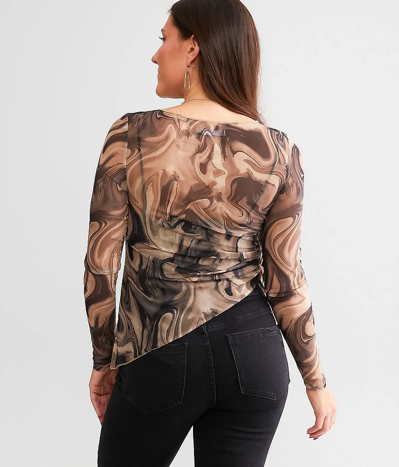 Marble Print Mesh Top