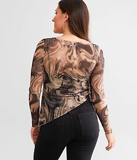 Marble Print Mesh Top
