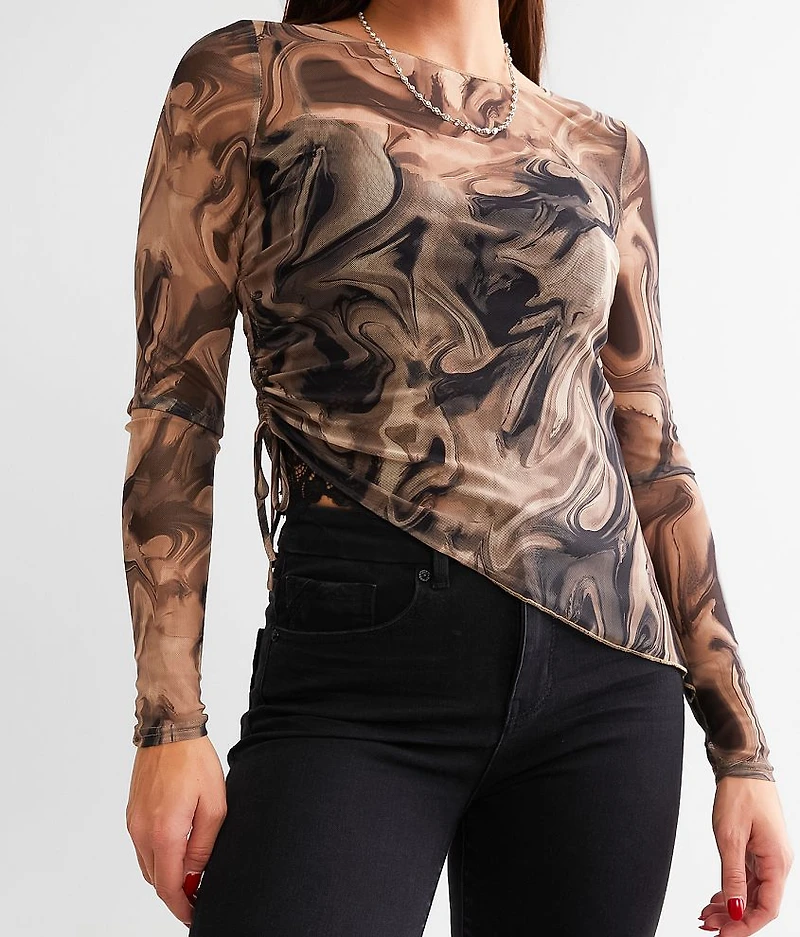 Marble Print Mesh Top