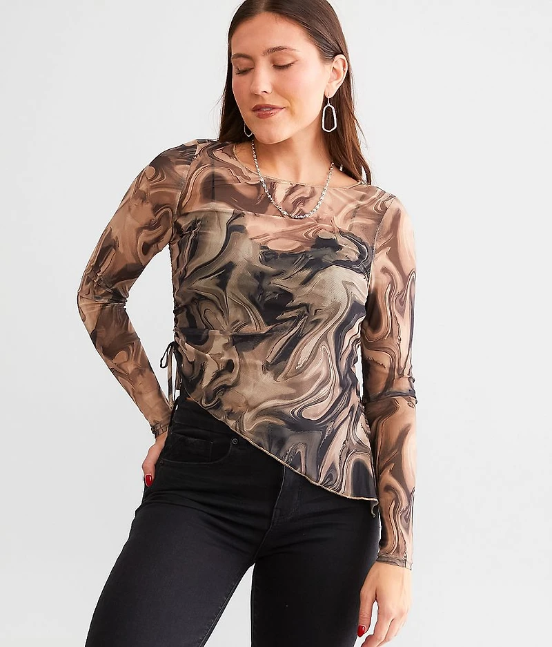 Marble Print Mesh Top