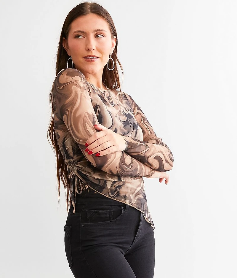 Marble Print Mesh Top