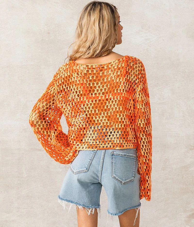 Two Tone Pointelle Cropped Sweater