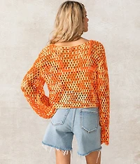 Two Tone Pointelle Cropped Sweater