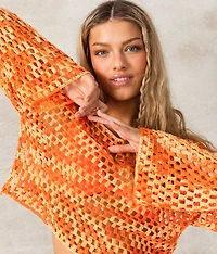 Two Tone Pointelle Cropped Sweater
