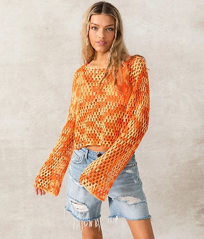 Two Tone Pointelle Cropped Sweater