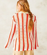 Wave Pointelle Stitch Cardigan Sweater