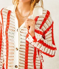 Wave Pointelle Stitch Cardigan Sweater