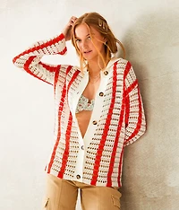 Wave Pointelle Stitch Cardigan Sweater