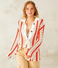 Wave Pointelle Stitch Cardigan Sweater