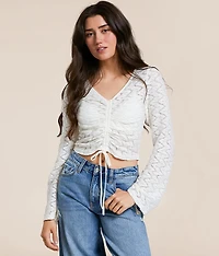 Lace Cinch Tie Cropped Top