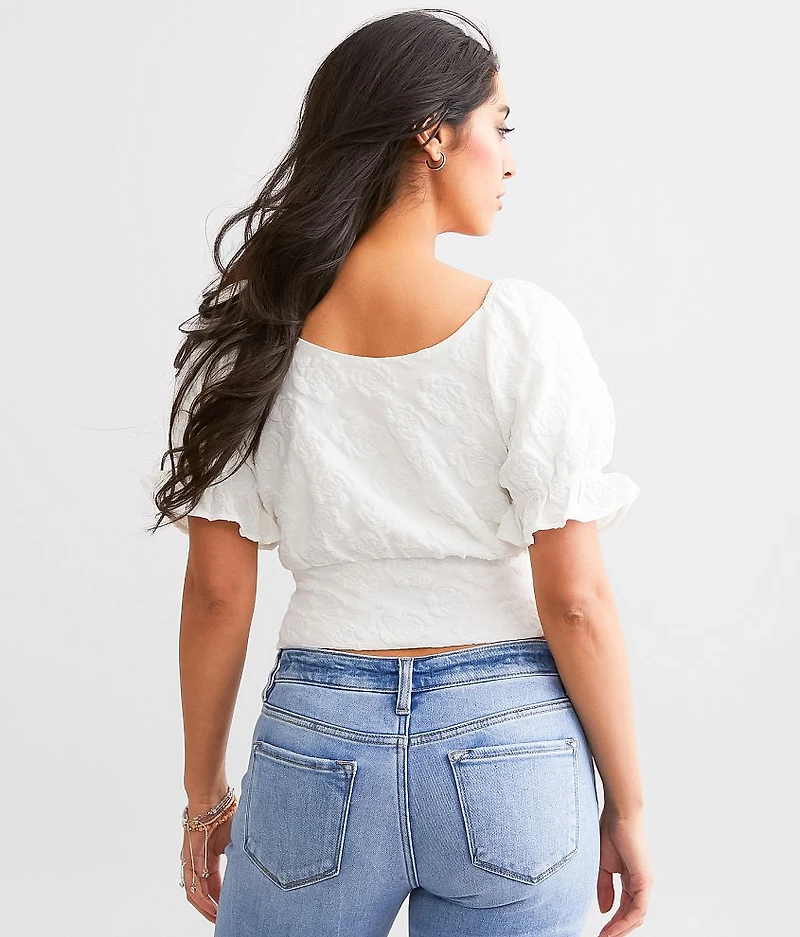 Textured Floral Cropped Top
