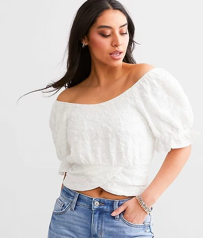 Textured Floral Cropped Top