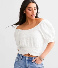 Textured Floral Cropped Top