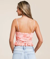 Floral Mesh Ruffle Tank Top