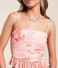 Floral Mesh Ruffle Tank Top