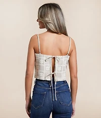 Checker Floral Crochet Cropped Tank Top