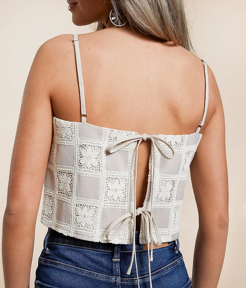 Checker Floral Crochet Cropped Tank Top