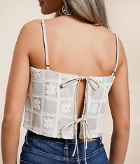 Checker Floral Crochet Cropped Tank Top