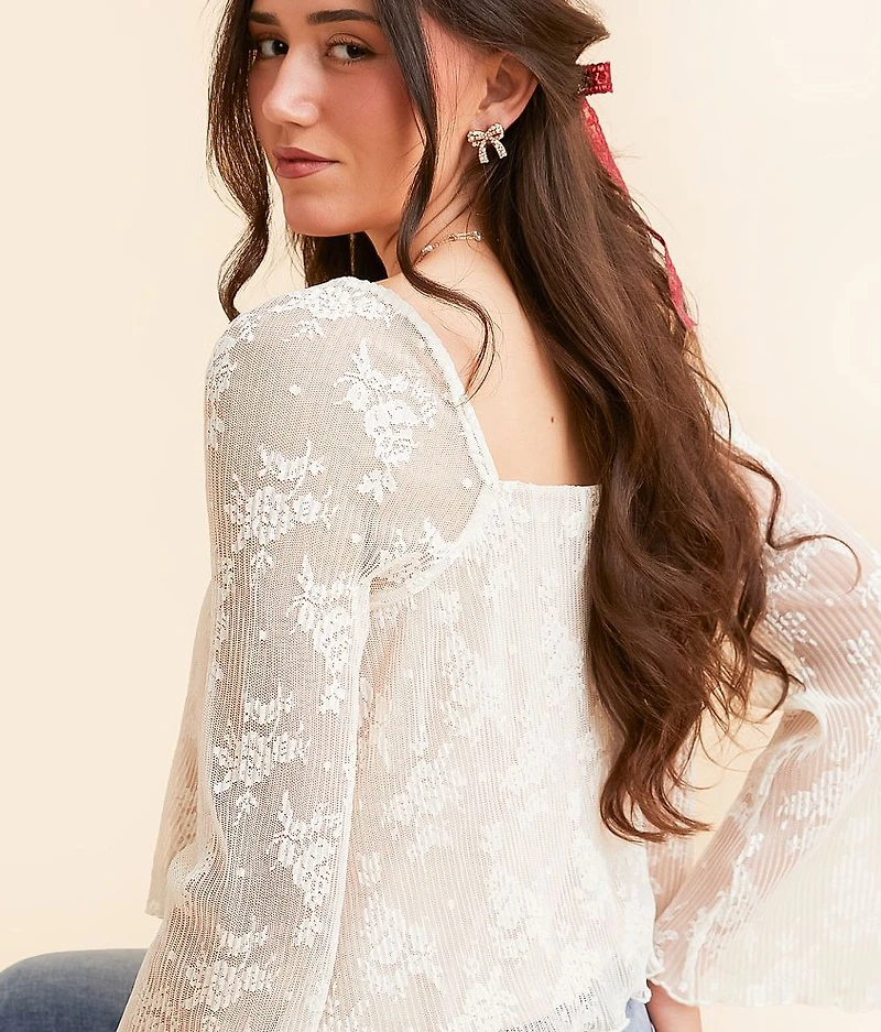 Pleated Lace Cropped Top