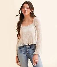 Pleated Lace Cropped Top