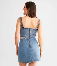 Embroidered Denim Tank Top