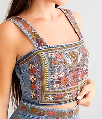 Embroidered Denim Tank Top