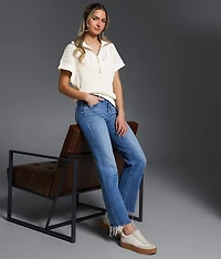 Pointelle Quarter Zip Sweater