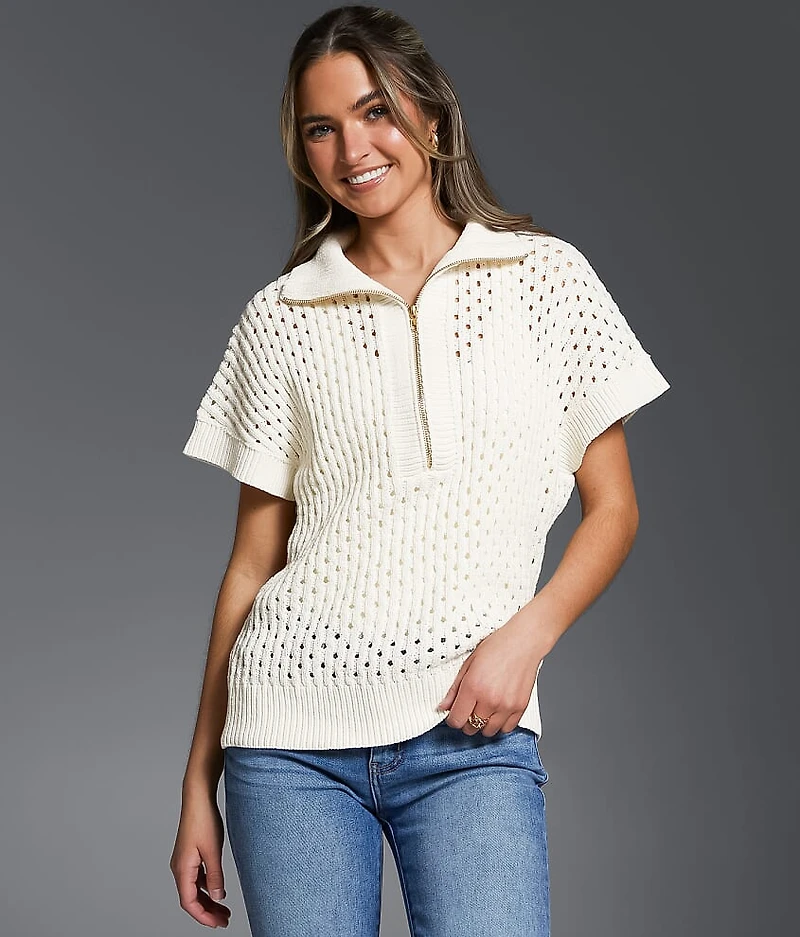 Pointelle Quarter Zip Sweater
