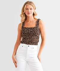 Ruched Cheetah Cropped Tank Top